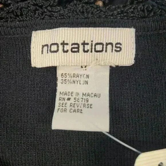 Notations Women's Black Rayon/Nylon Knit Top w Attached Cardigan & Crocheted Lac - Picture 7 of 9